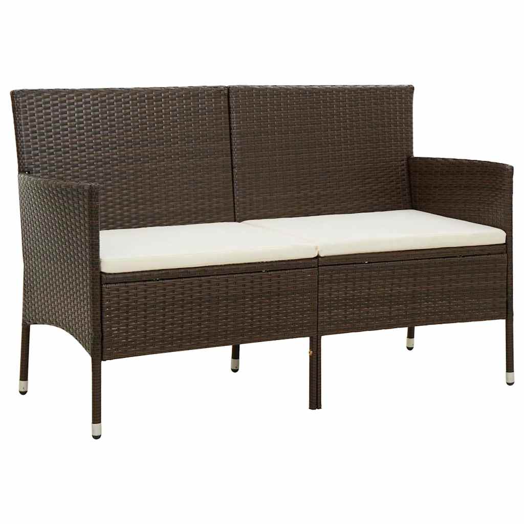 vidaXL Tuinbank 3-zits met kussen poly rattan bruin