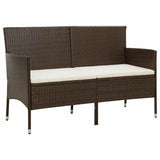 vidaXL Tuinbank 3-zits met kussen poly rattan bruin