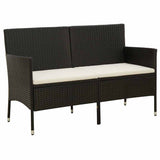 vidaXL Tuinbank 3-zits met kussen poly rattan bruin