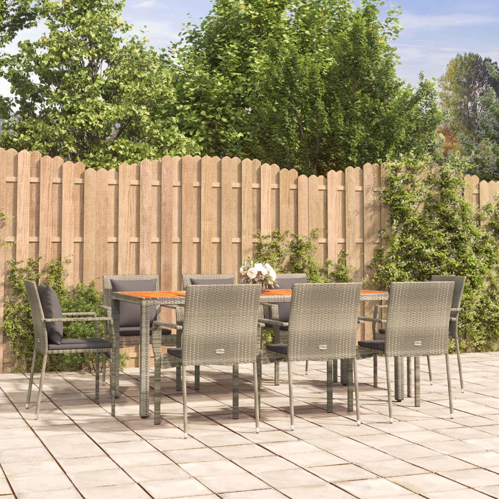 vidaXL 3-delige Tuinset met kussens poly rattan zwart
