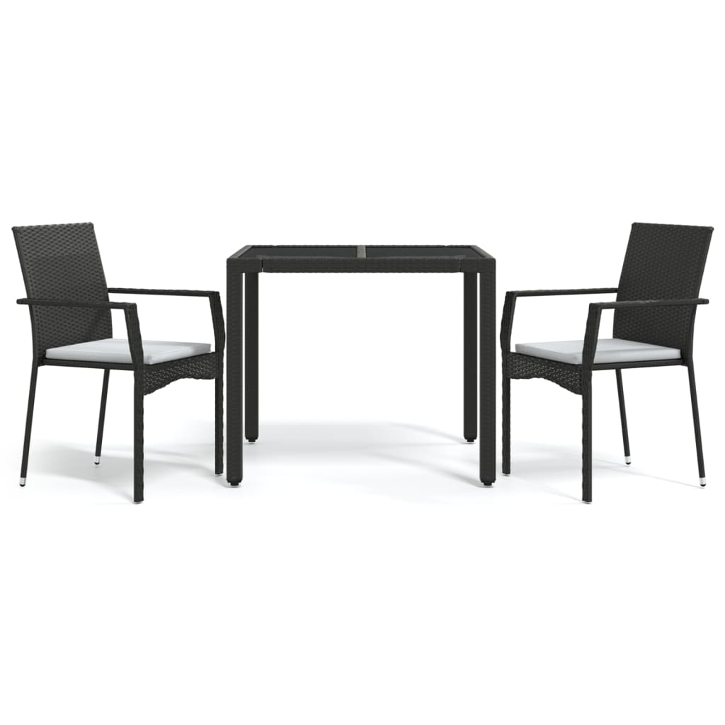 vidaXL 3-delige Tuinset met kussens poly rattan zwart