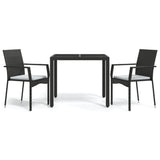 vidaXL 3-delige Tuinset met kussens poly rattan zwart
