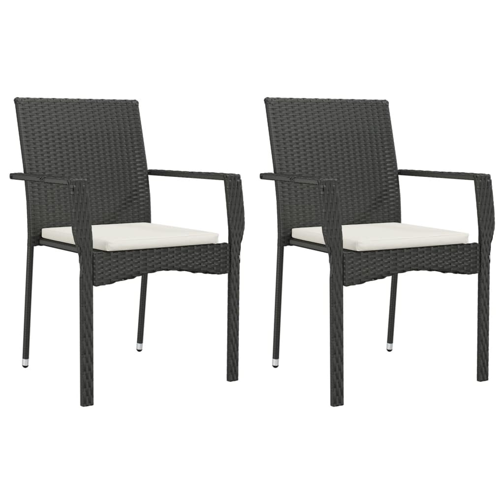 vidaXL 3-delige Tuinset met kussens poly rattan zwart