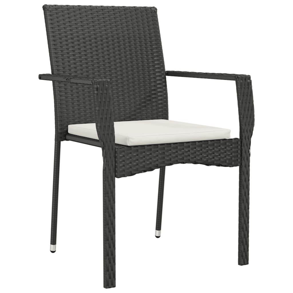 vidaXL 3-delige Tuinset met kussens poly rattan zwart