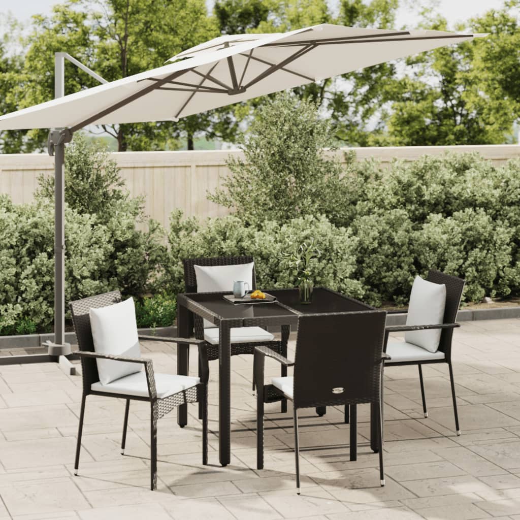 vidaXL 3-delige Tuinset met kussens poly rattan zwart