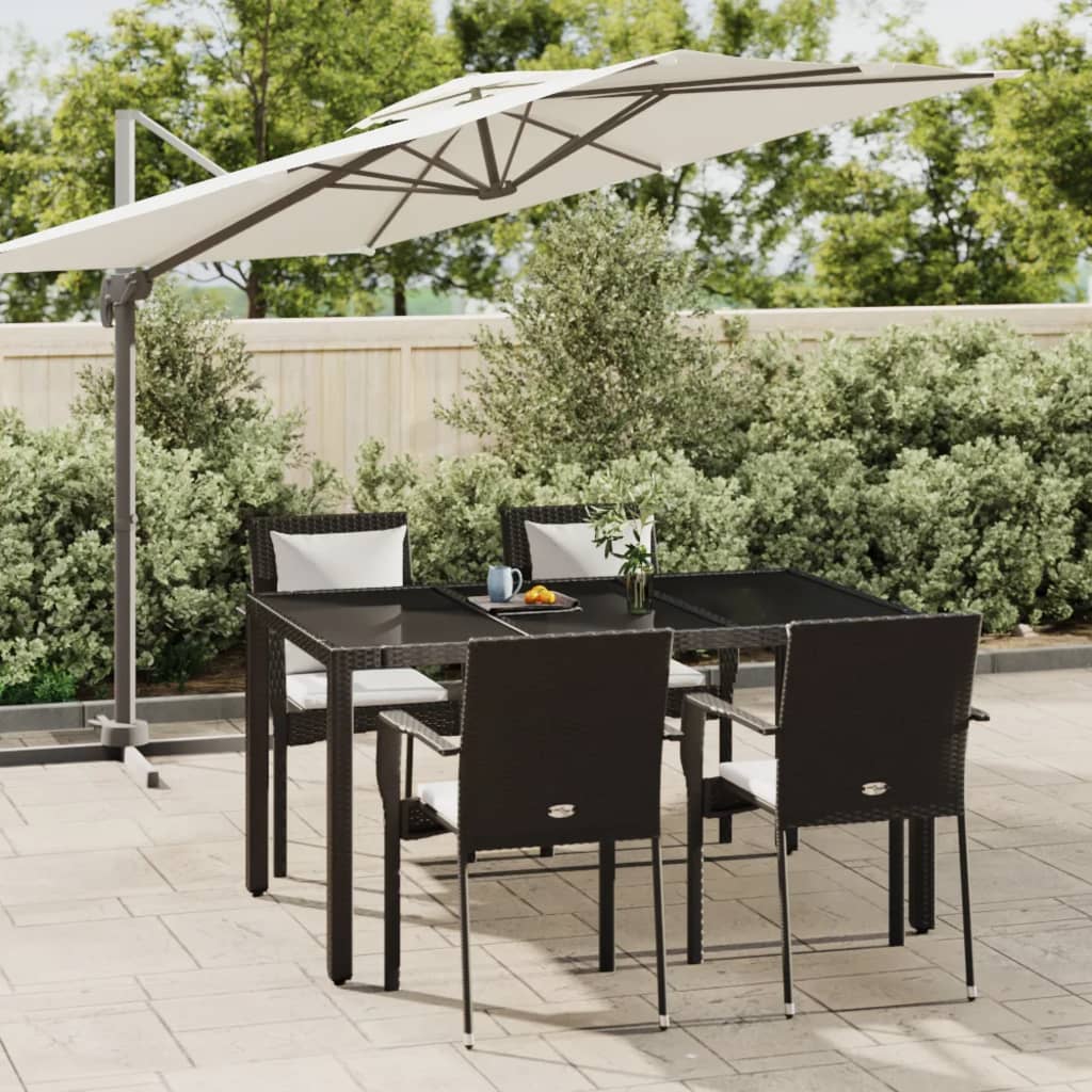 vidaXL 3-delige Tuinset met kussens poly rattan zwart