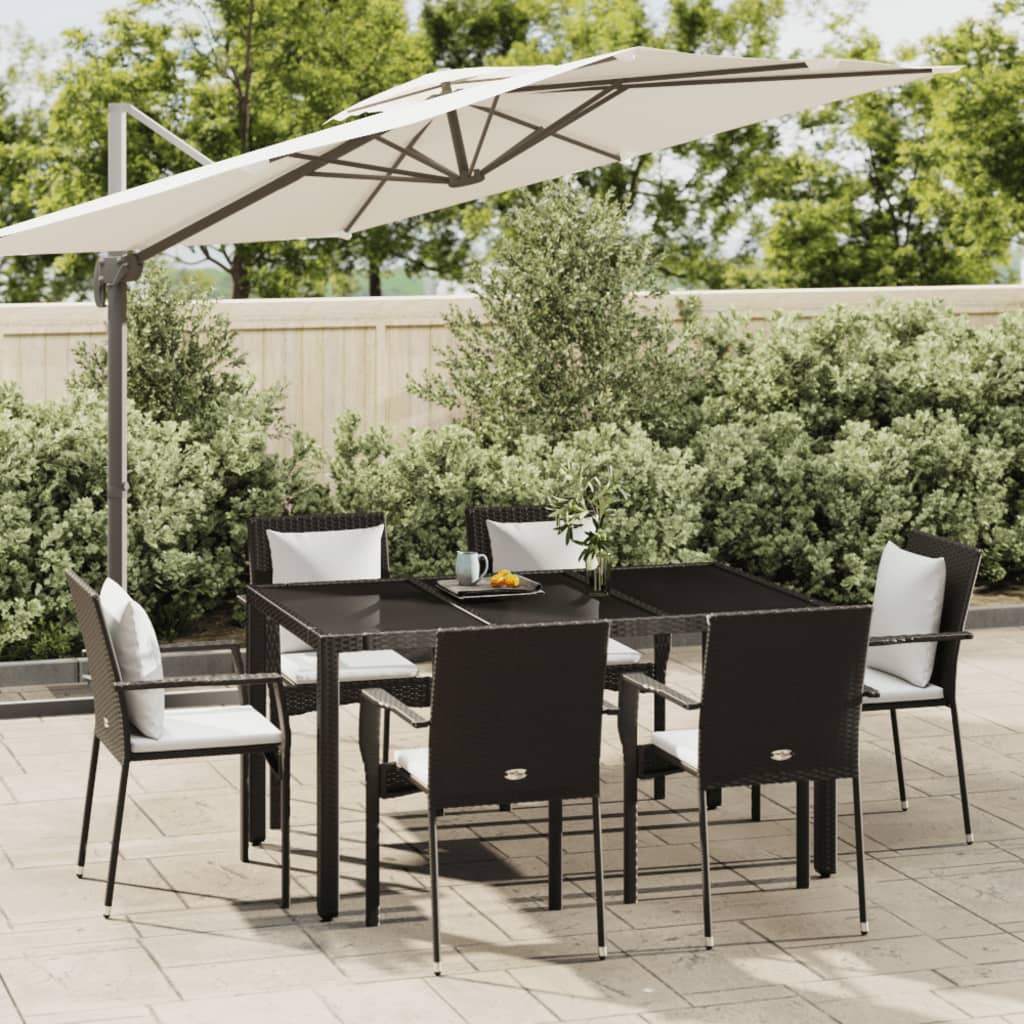 vidaXL 3-delige Tuinset met kussens poly rattan zwart