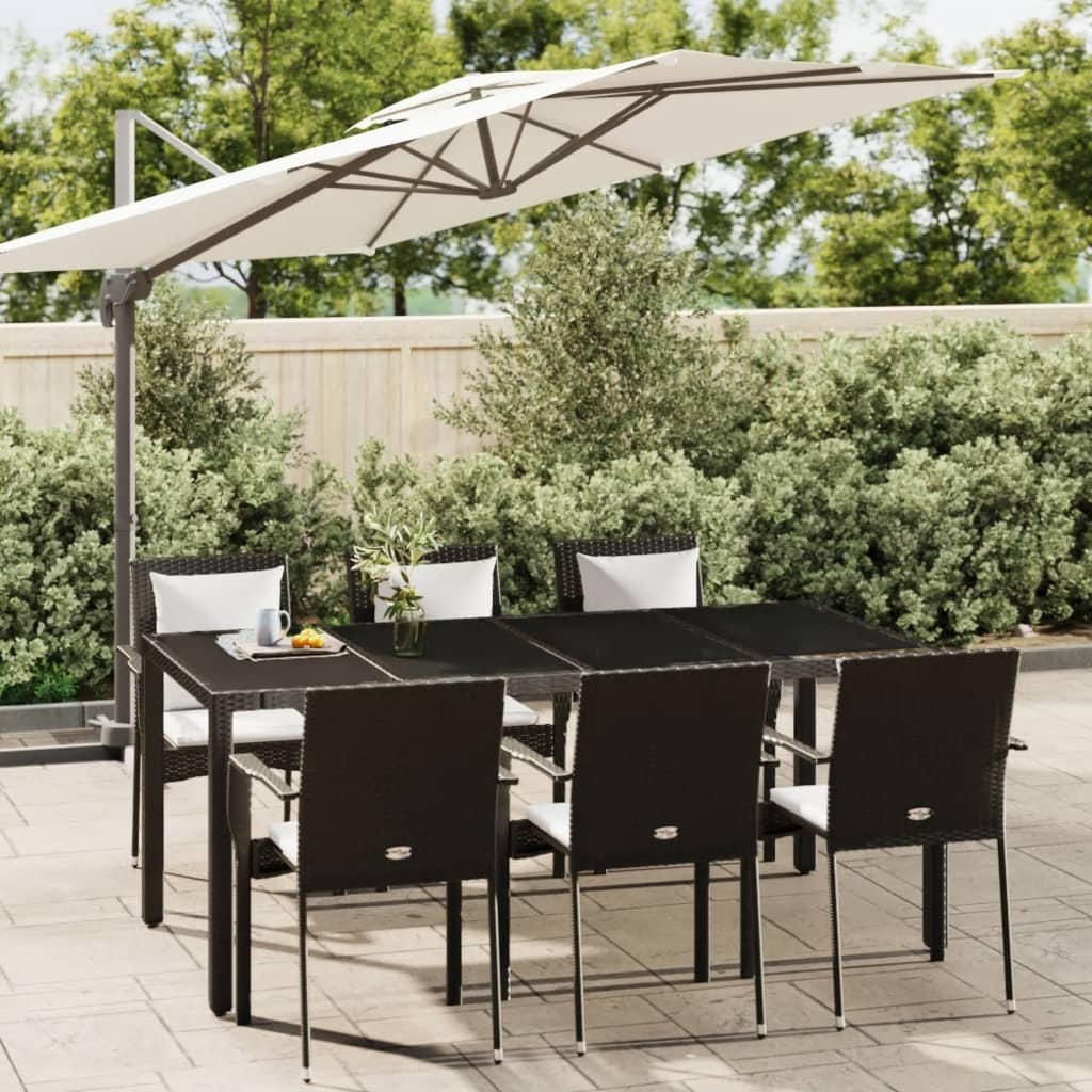 vidaXL 3-delige Tuinset met kussens poly rattan zwart