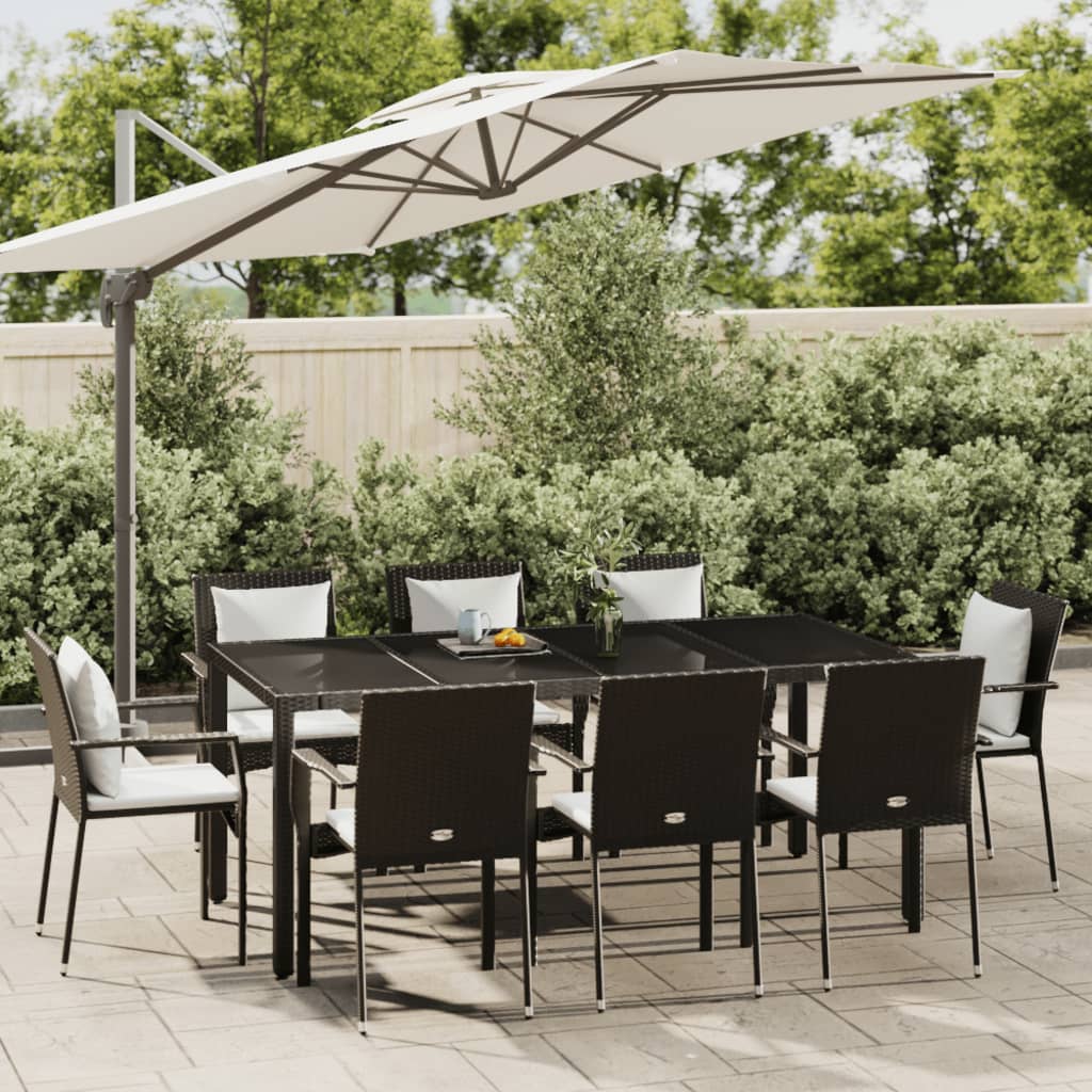 vidaXL 3-delige Tuinset met kussens poly rattan zwart