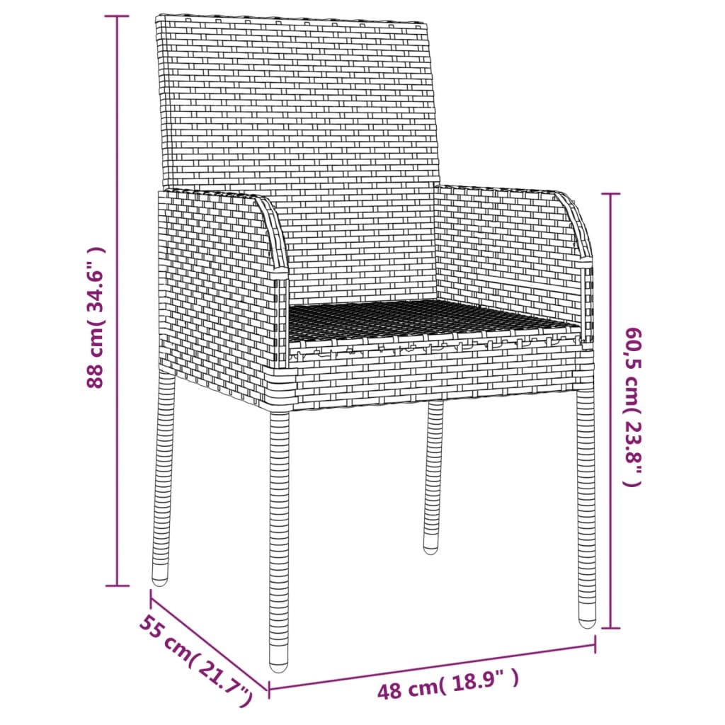 vidaXL 3-Piece Garden Lounge Set with Cushions Poly Rattan Black
