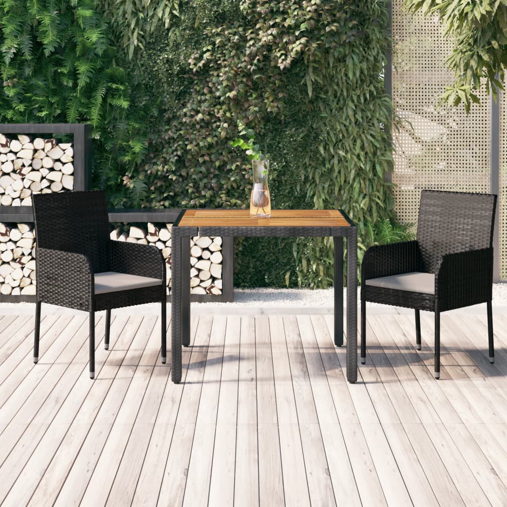 vidaXL 3-delige Tuinset met kussens poly rattan zwart