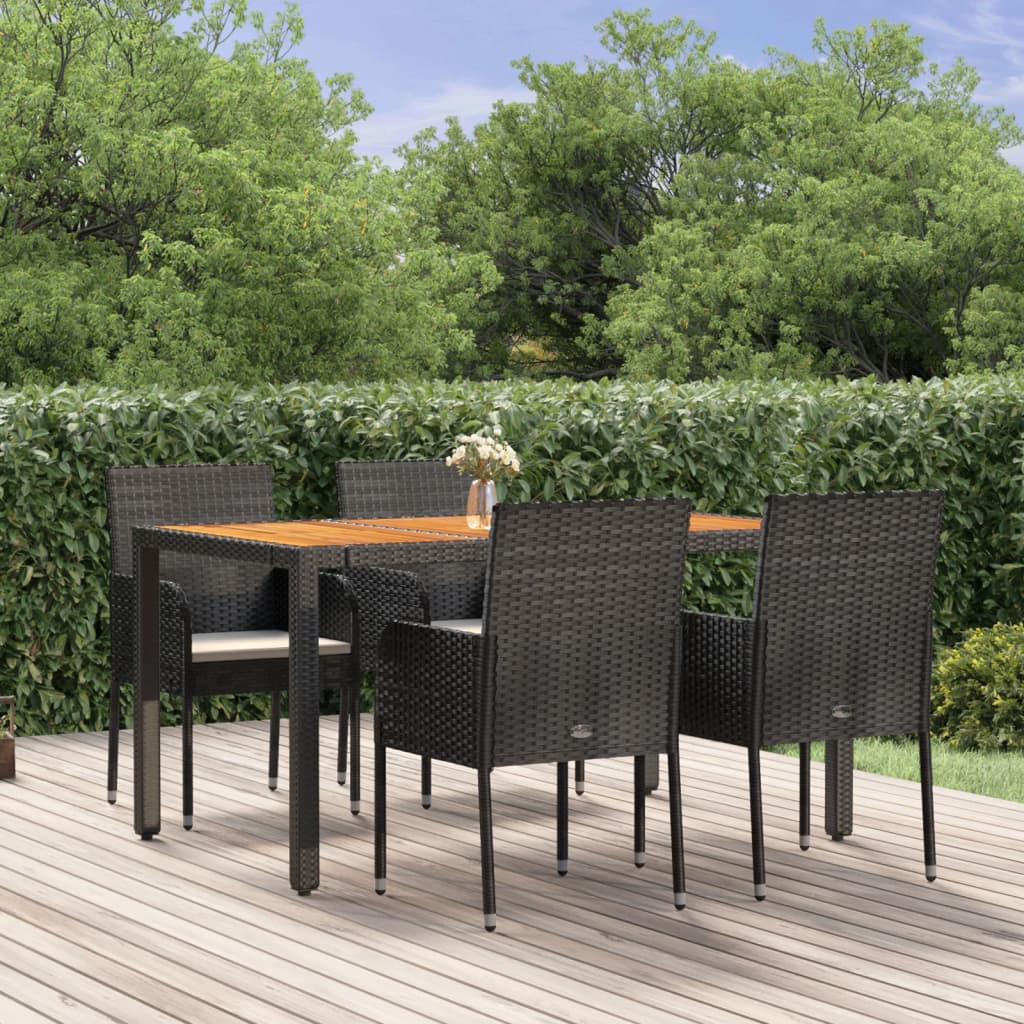 vidaXL 3-delige Tuinset met kussens poly rattan zwart