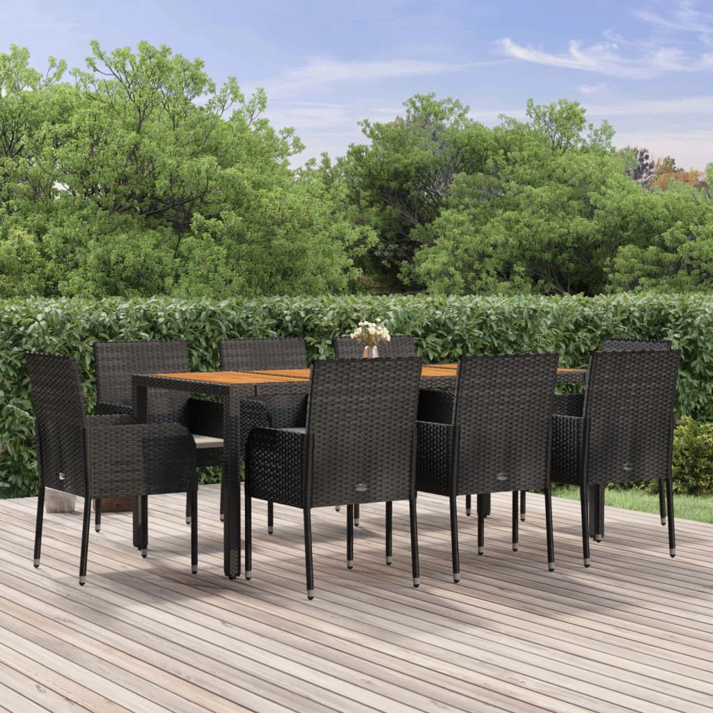 vidaXL 3-delige Tuinset met kussens poly rattan zwart