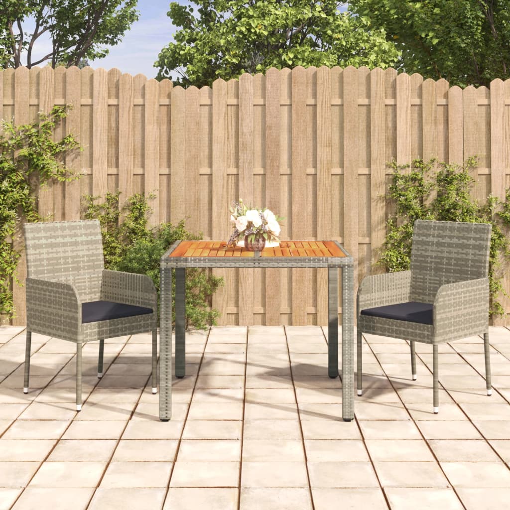 vidaXL 3-delige Tuinset met kussens poly rattan zwart