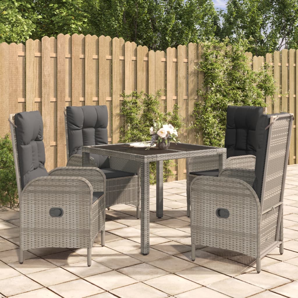vidaXL 3-delige Tuinset met kussens poly rattan grijs