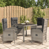 vidaXL 3-delige Tuinset met kussens poly rattan grijs