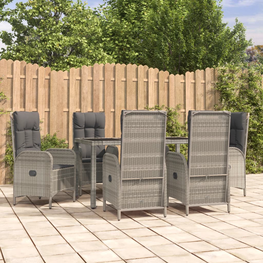 vidaXL 3-delige Tuinset met kussens poly rattan grijs