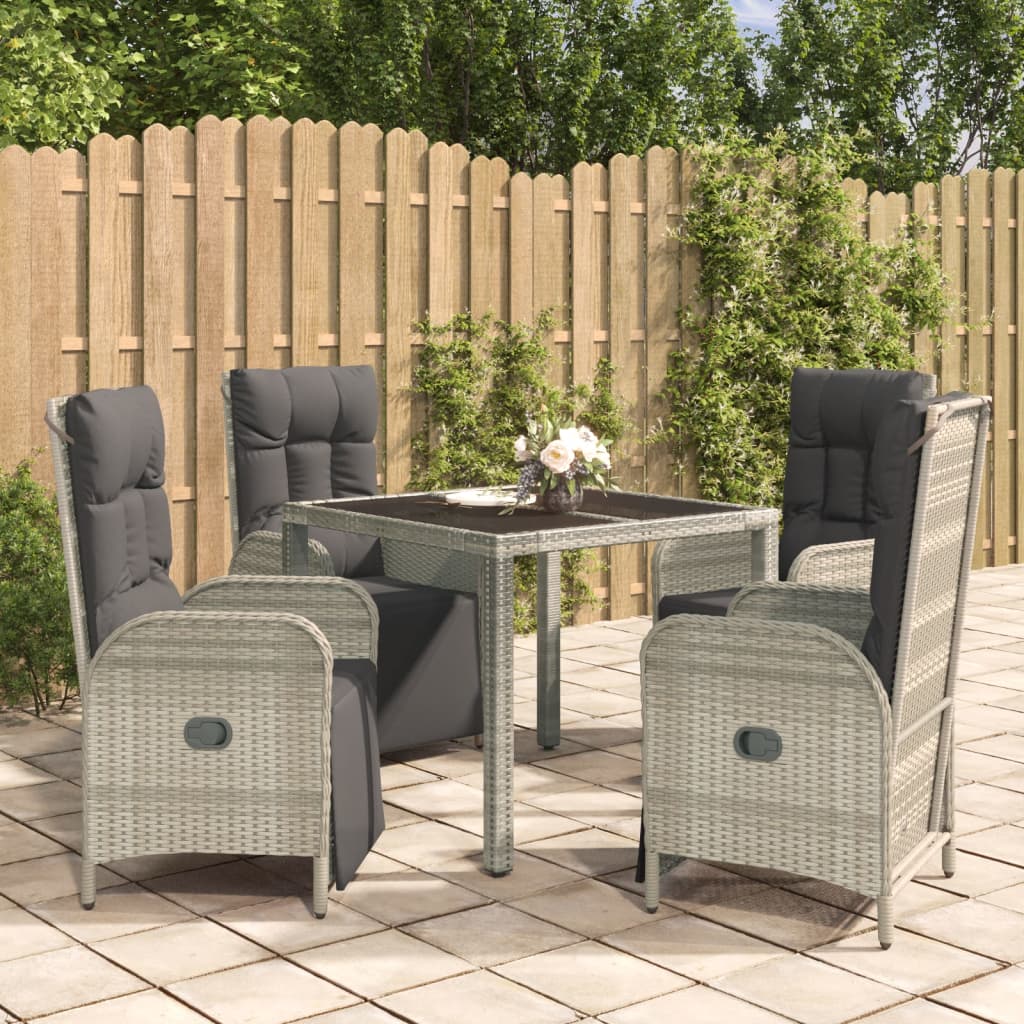 vidaXL 3-delige Tuinset met kussens poly rattan grijs