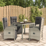 vidaXL 3-delige Tuinset met kussens poly rattan grijs