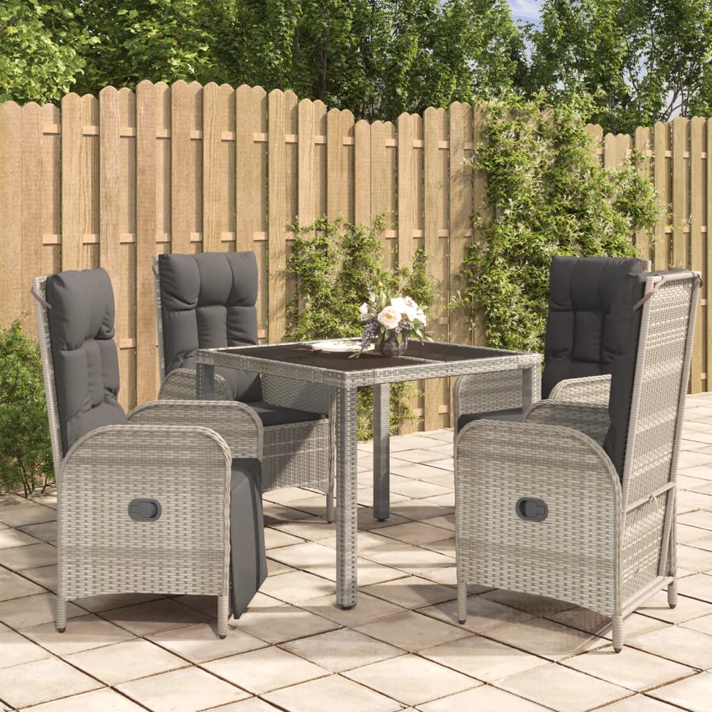 vidaXL 3-delige Tuinset met kussens poly rattan grijs