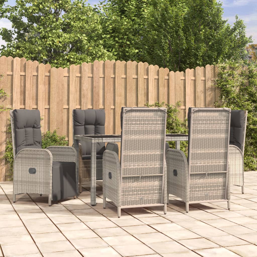 vidaXL 3-delige Tuinset met kussens poly rattan grijs
