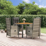 vidaXL 3-delige Tuinset met kussens poly rattan grijs
