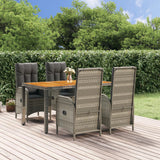 vidaXL 3-delige Tuinset met kussens poly rattan grijs