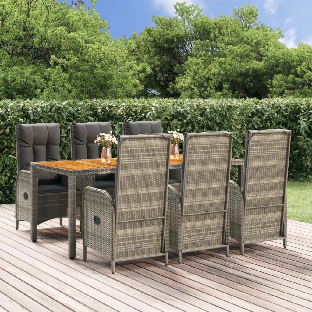 vidaXL 3-delige Tuinset met kussens poly rattan grijs