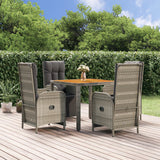 vidaXL 3-delige Tuinset met kussens poly rattan grijs