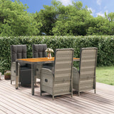 vidaXL 3-delige Tuinset met kussens poly rattan grijs