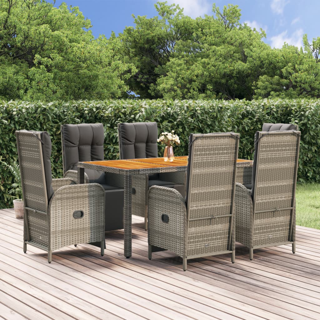 vidaXL 3-delige Tuinset met kussens poly rattan grijs