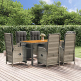 vidaXL 3-delige Tuinset met kussens poly rattan grijs