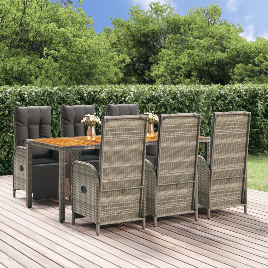vidaXL 3-delige Tuinset met kussens poly rattan grijs