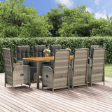 vidaXL 3-delige Tuinset met kussens poly rattan grijs