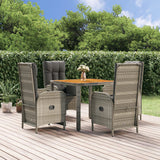 vidaXL 3-delige Tuinset met kussens poly rattan grijs