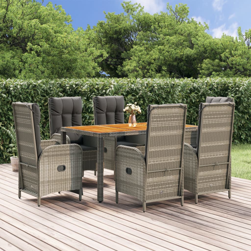 vidaXL 3-delige Tuinset met kussens poly rattan grijs