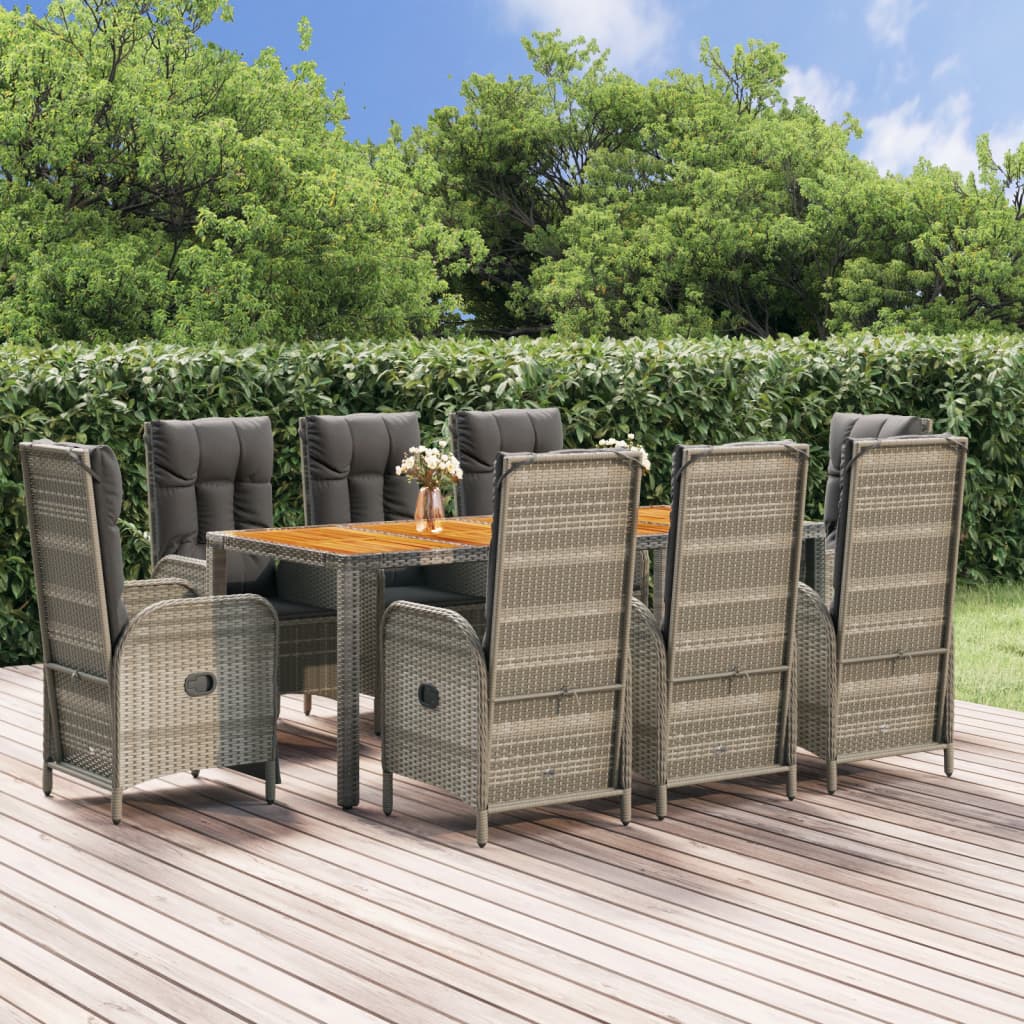 vidaXL 3-delige Tuinset met kussens poly rattan grijs