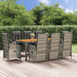 vidaXL 3-delige Tuinset met kussens poly rattan grijs