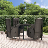 vidaXL 3-delige Tuinset met kussens poly rattan zwart