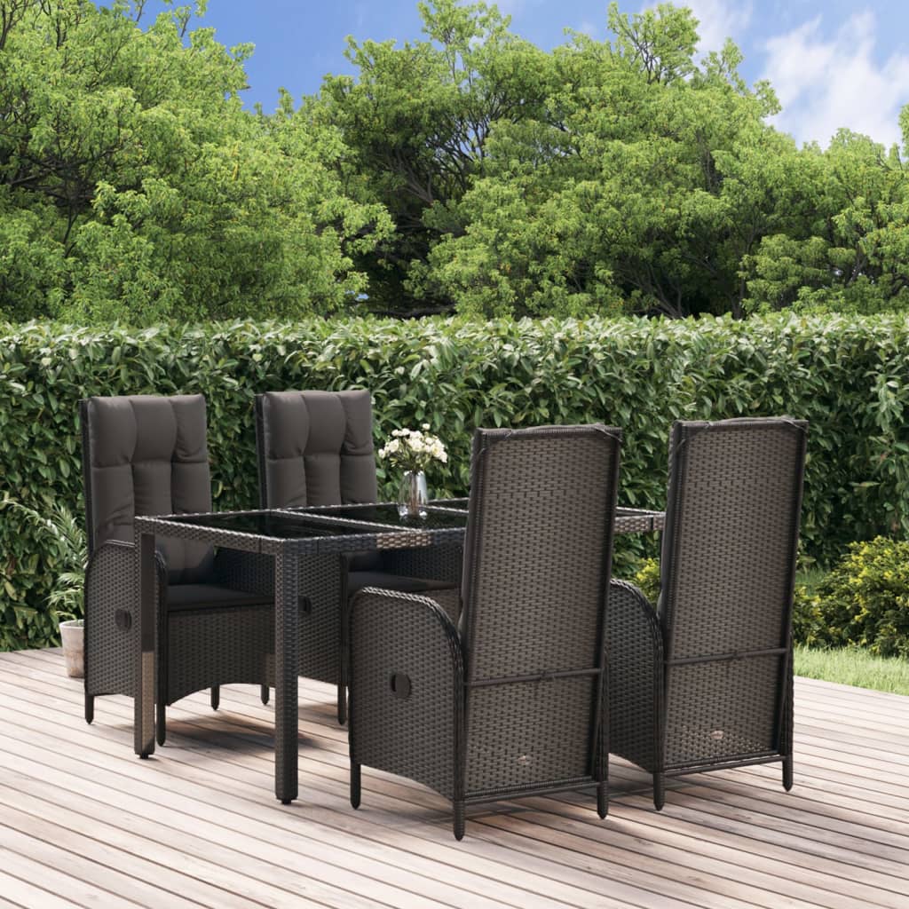 vidaXL 3-delige Tuinset met kussens poly rattan zwart