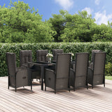 vidaXL 3-delige Tuinset met kussens poly rattan zwart