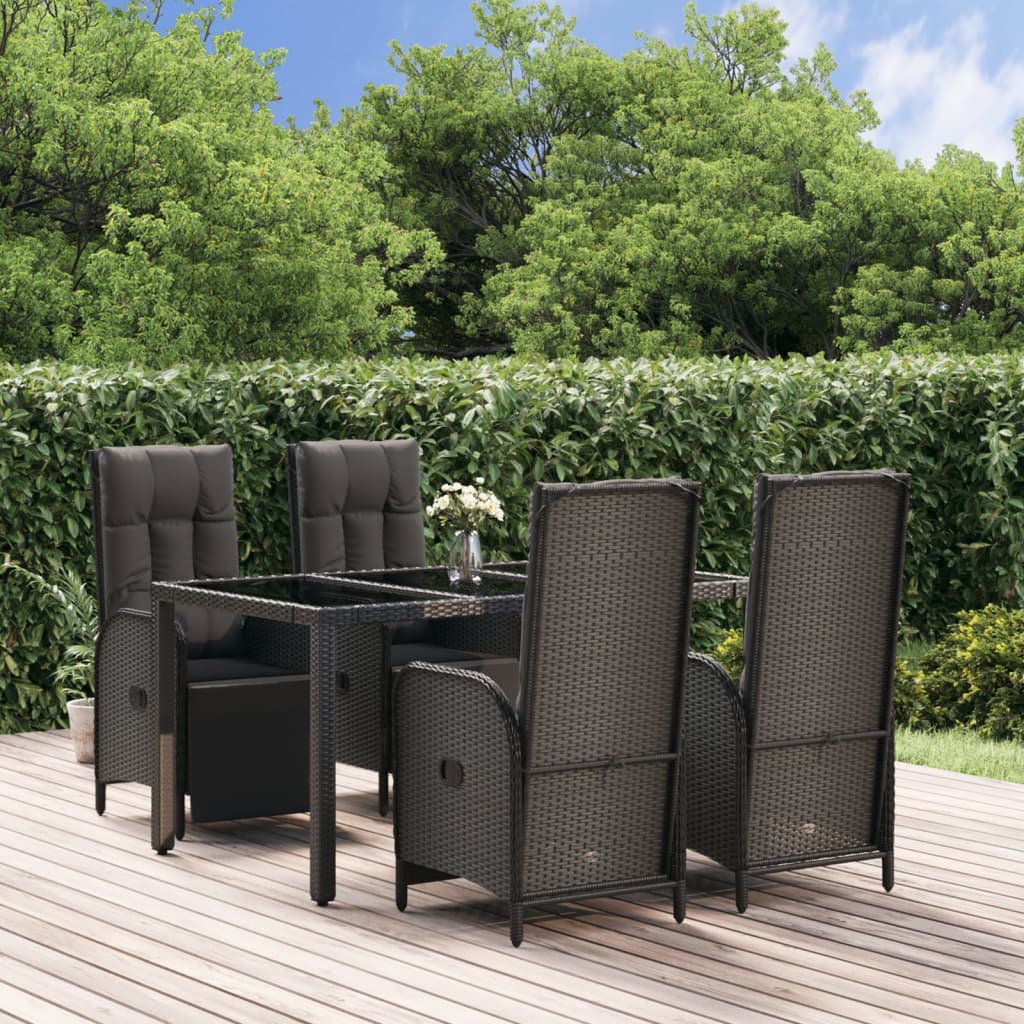 vidaXL 3-delige Tuinset met kussens poly rattan zwart