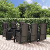 vidaXL 3-delige Tuinset met kussens poly rattan zwart