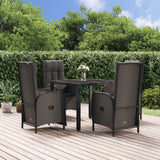 vidaXL 3-delige Tuinset met kussens poly rattan zwart