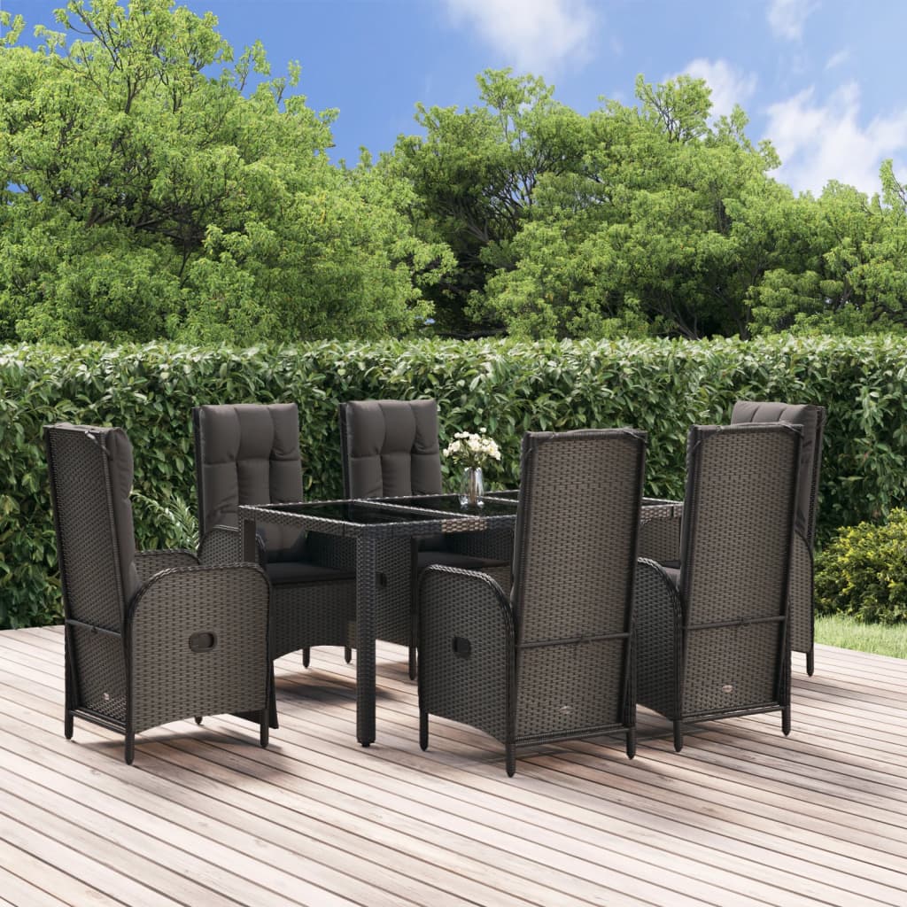 vidaXL 3-delige Tuinset met kussens poly rattan zwart