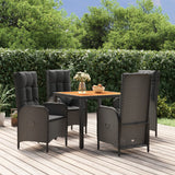 vidaXL 3-delige Tuinset met kussens poly rattan zwart