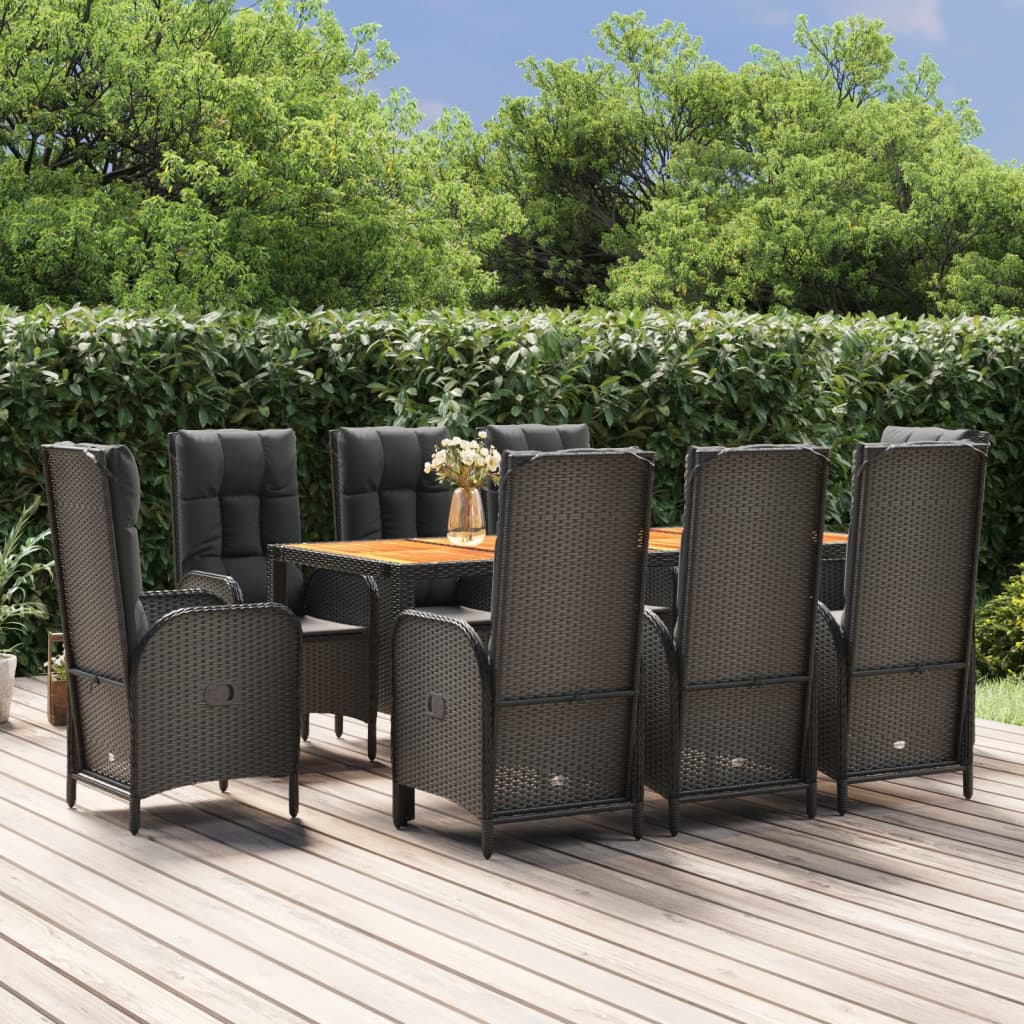 vidaXL 3-delige Tuinset met kussens poly rattan zwart