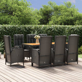 vidaXL 3-delige Tuinset met kussens poly rattan zwart