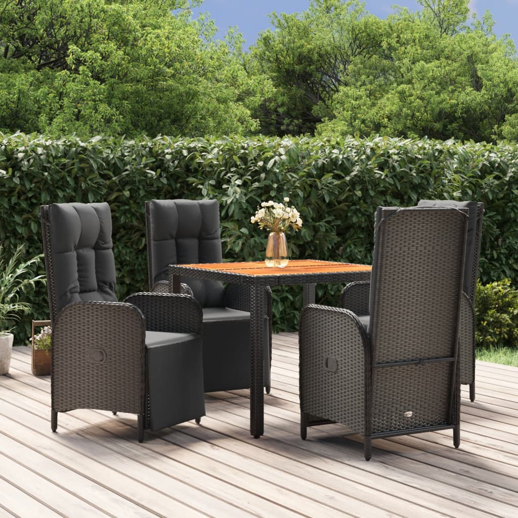 vidaXL 3-delige Tuinset met kussens poly rattan zwart