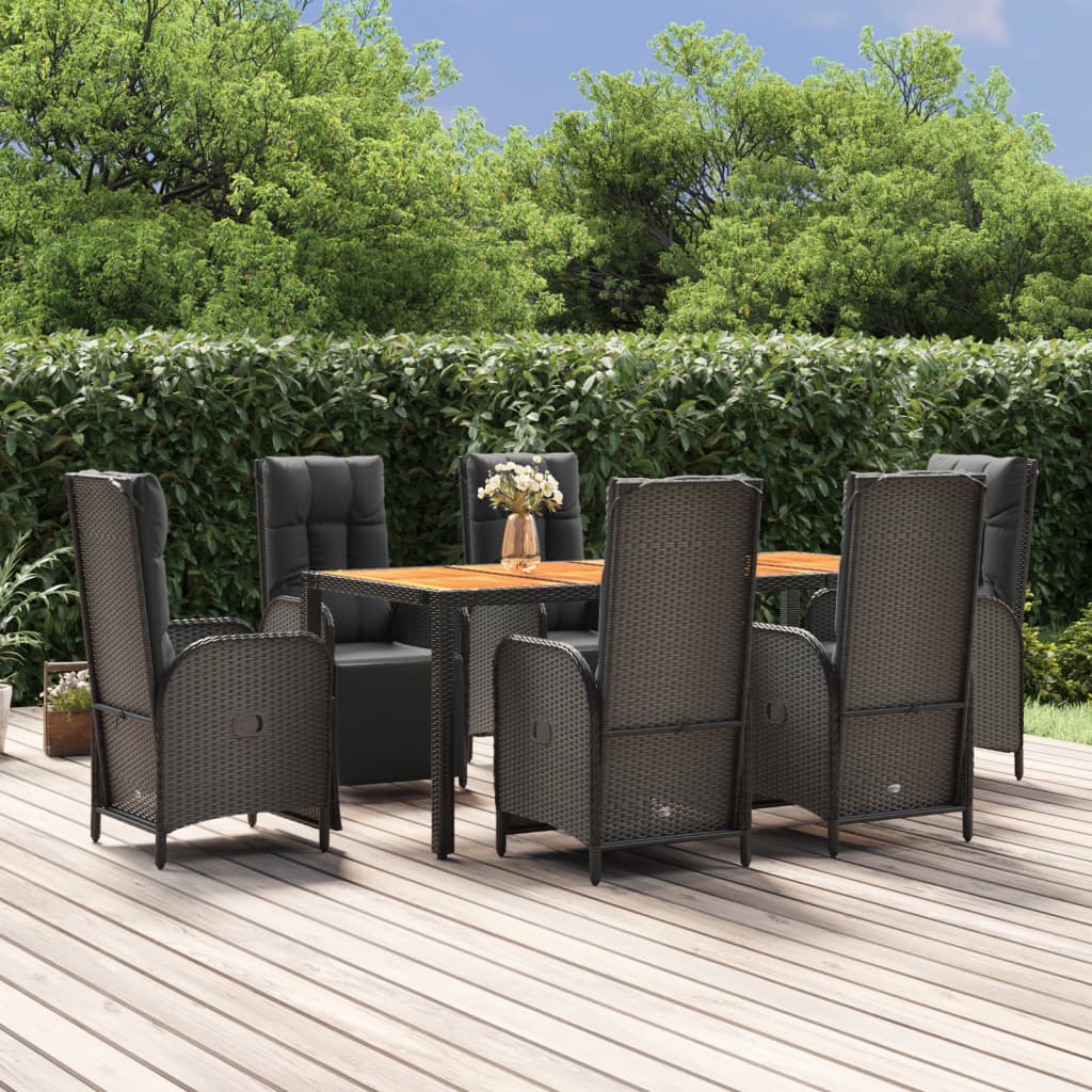 vidaXL 3-delige Tuinset met kussens poly rattan zwart